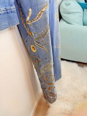 VTG Bebe Sequined Jeans & Custom Gap Denim Jacket Set Love Potion